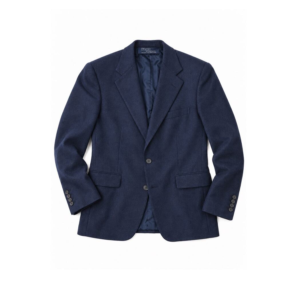 Vintage Ralph Lauren Navy Wool Blazer Union Made ACWA Wide Notch Lapel Pre-1976